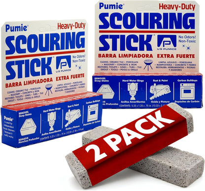 PUMIE Scouring Stick 2 Pack, Toilet Bowl Ring Remover, Heavy Duty Extra Strong Pumice Cleaning Bar, Pumice Stone for Cleaning Toilet