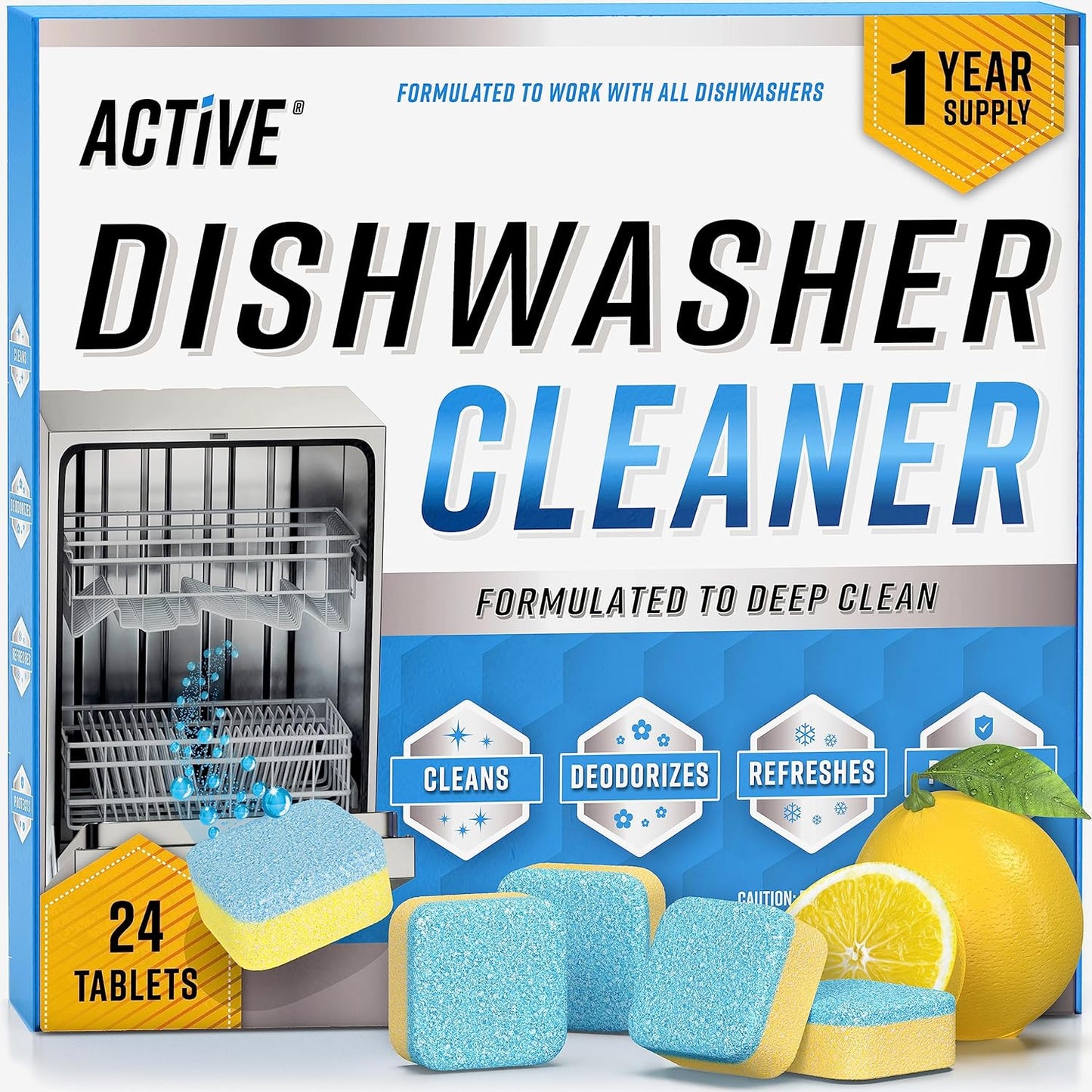 Dishwasher Cleaner And Deodorizer Tablets - 24 Pack Deep Cleaning Descaler Pods for Dish Washer Machine, Heavy Duty, Septic