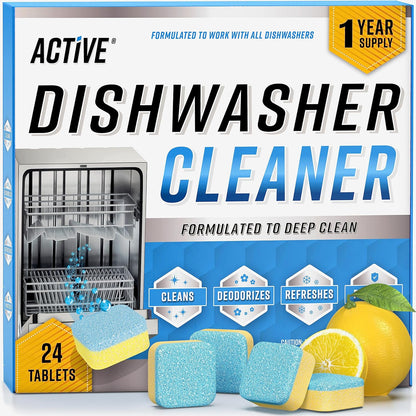Dishwasher Cleaner And Deodorizer Tablets - 24 Pack Deep Cleaning Descaler Pods for Dish Washer Machine, Heavy Duty, Septic