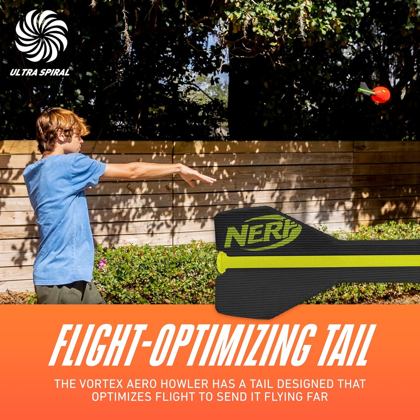 Nerf Vortex Aero Howler Foam Ball, Classic Long-Distance Football, Flight-Optimizing Tail, Whistling Sound, Indoor & Outdoor