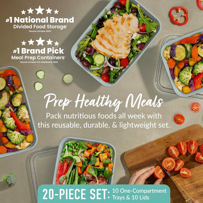 Bentgo Prep - 20-Piece 1-Compartment Reusable Meal Prep Containers with Lids, PFAS & BPA Free Materials, Durable, Microwave