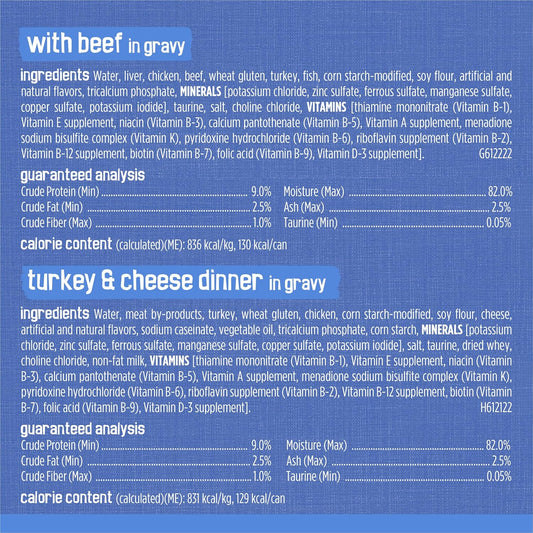 Purina Friskies Wet Cat Food Variety Pack, Shreds With Beef, Turkey and Cheese Dinner, Chicken and Salmon