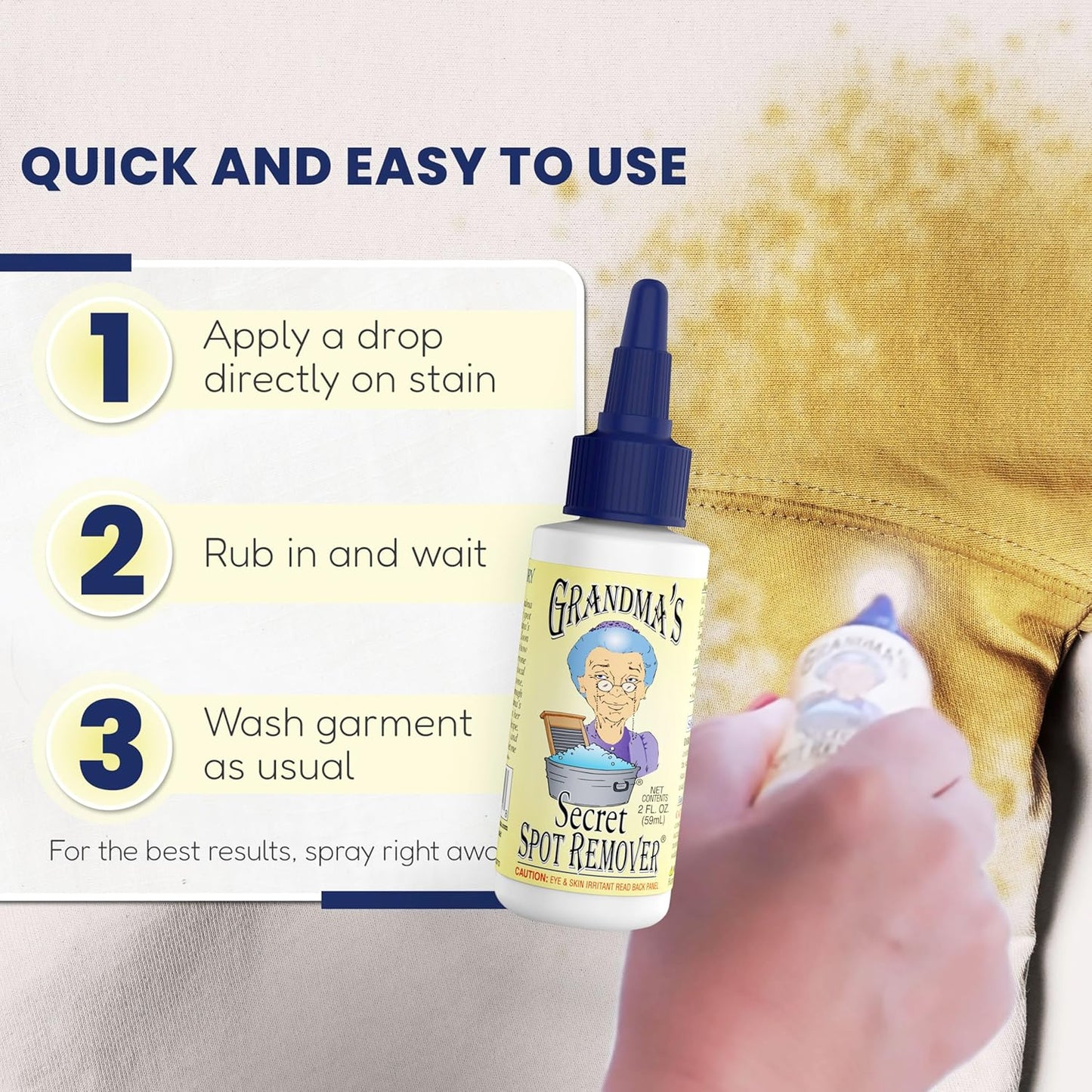 Grandma's Secret Spot Remover Laundry Spray - Chlorine, Bleach and Toxin-Free for Clothes - Fabric Stain Remover Removes Oil