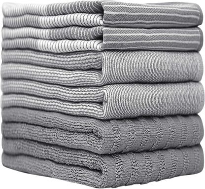 Premium Kitchen Towels (20x 28, 6 Pack), Large Cotton Dish Towels, Flat & Terry Highly Absorbent Kitchen Linen Set with Hanging Loop, Gray