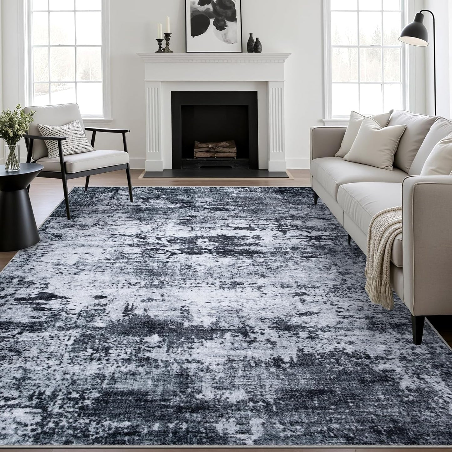 5x7 Area Rug Living Room Rug: Washable Modern Abstract Soft Thin Rug Indoor Floor No Slip Stain Resistant Carpet for Bedroom Dining Room Farmhouse