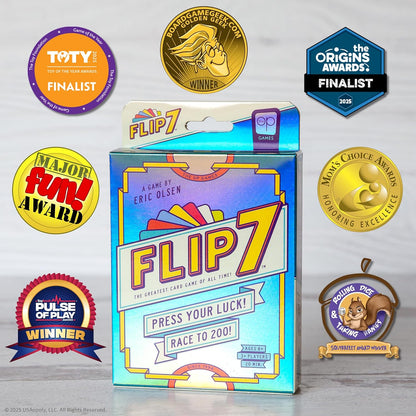 USAOPOLY Flip 7, The Ultimate Blend of Press Your Luck & Strategy, Fast-Paced Addictive Card Game,Quick to Learn & Easy to