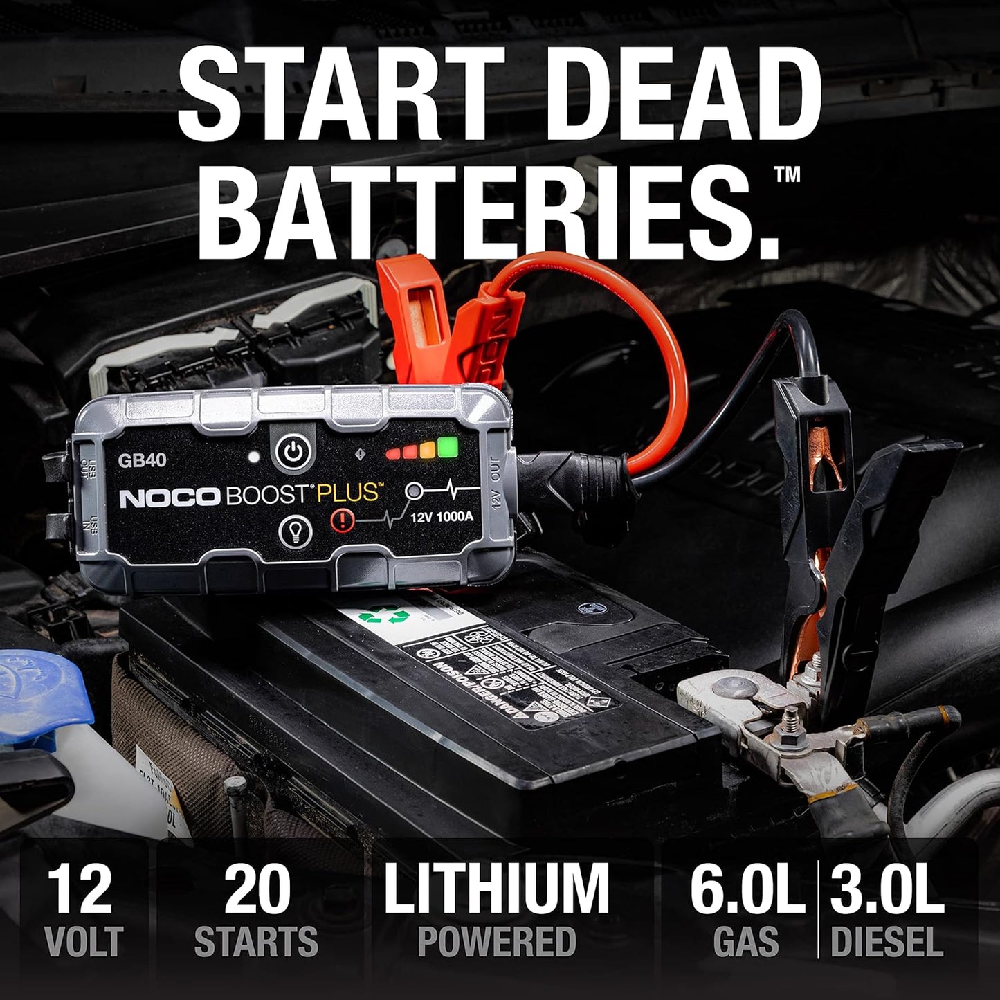 NOCO Boost GB40: 1000A UltraSafe Jump Starter 12V Lithium Battery Booster Pack, Portable Jump