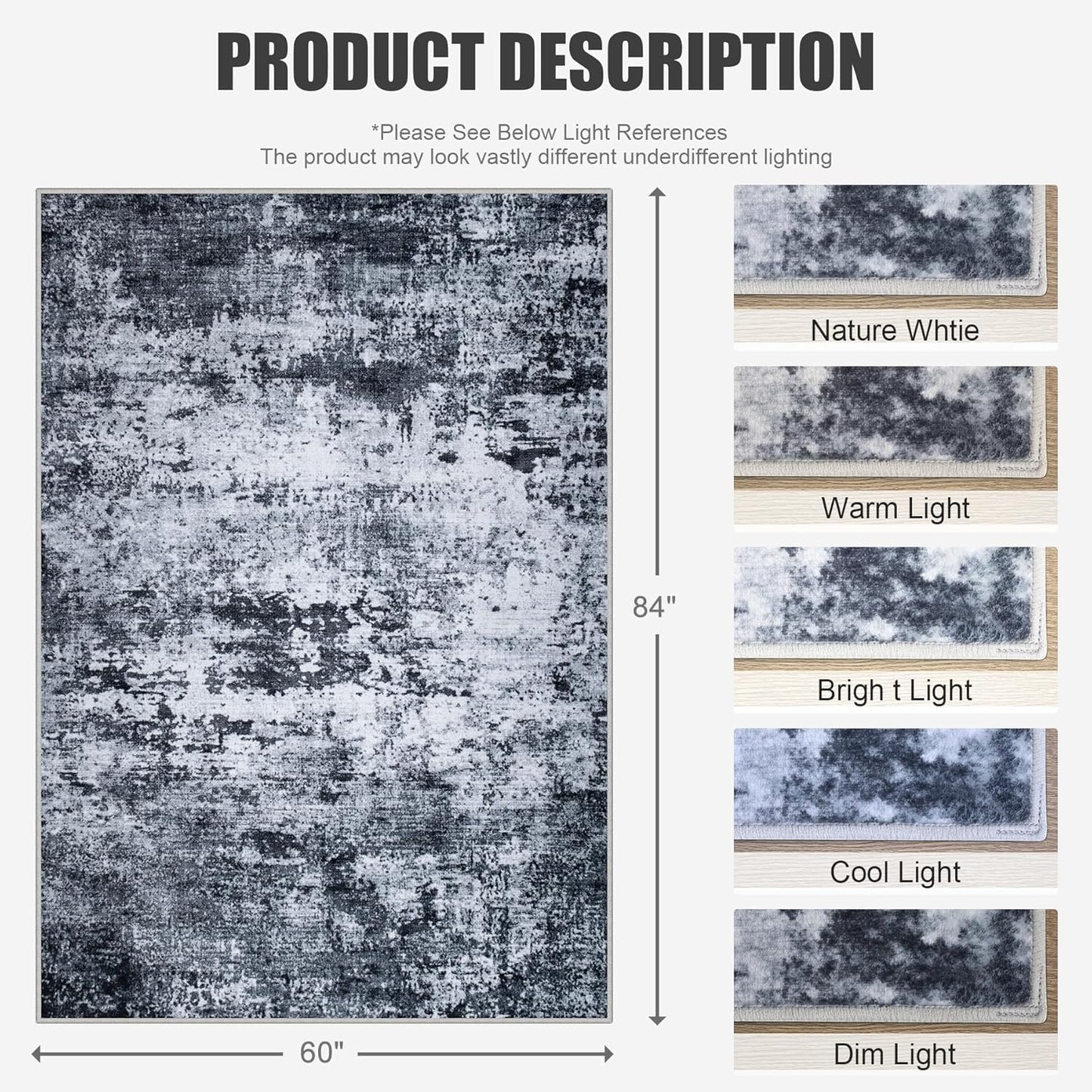 5x7 Area Rug Living Room Rug: Washable Modern Abstract Soft Thin Rug Indoor Floor No Slip Stain Resistant Carpet for Bedroom Dining Room Farmhouse