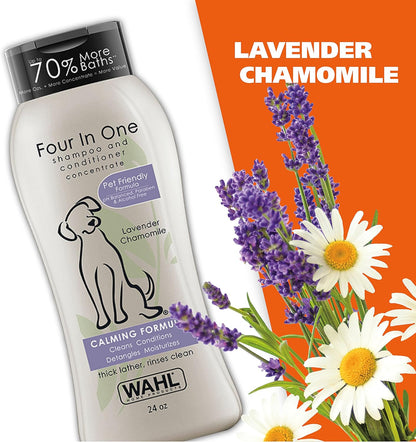 Wahl USA 4-in-1 Calming Dog Shampoo with Lavender Chamomile Scent Cleans, Conditions