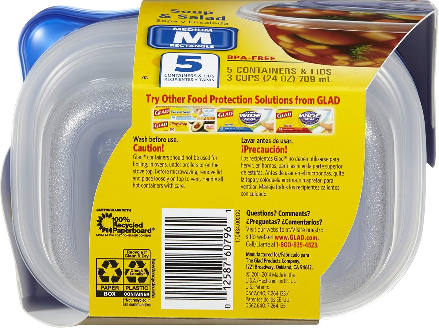 Glad GladWare Medium Rectangle Food Storage Containers with Lids, BPA Free Plastic for Soups Salads and Meal Prep, Airtight Leak