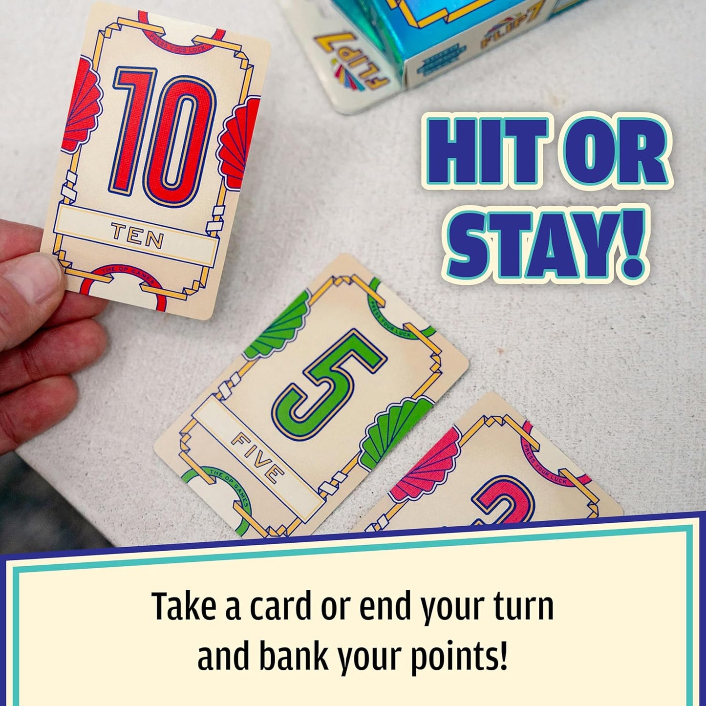 USAOPOLY Flip 7, The Ultimate Blend of Press Your Luck & Strategy, Fast-Paced Addictive Card Game,Quick to Learn & Easy to