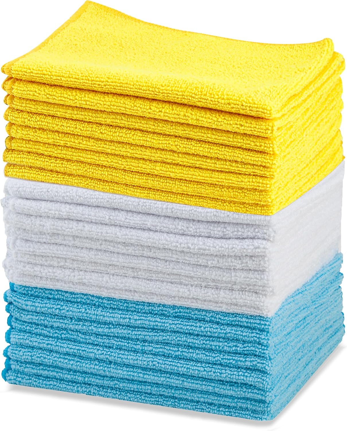 Amazon Basics Microfiber Cleaning Cloths, Ultra Absorbent, Lint Free, Streak Free, Non-Abrasive, Reusable and Washable, 16" x 12"