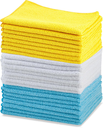 Amazon Basics Microfiber Cleaning Cloths, Ultra Absorbent, Lint Free, Streak Free, Non-Abrasive, Reusable and Washable, 16" x 12"