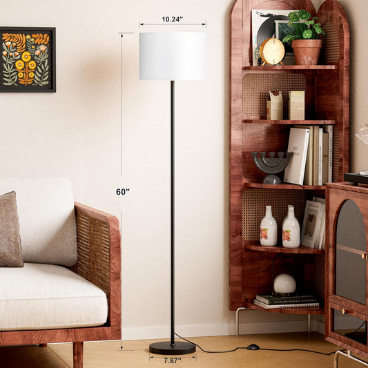 Modern Floor Lamp Simple Design with White Shade, Foot Pedal Switch, 60" Small Tall Lamps for Living Room Bedroom Office Dining Room