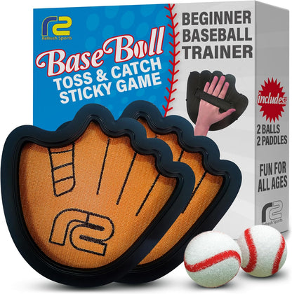Toss and Catch Ball Game Set - Easy to Use Sticky Balls & Beginner Baseball Training Glove - Premium Toy Paddle Fits All Hand Sizes From Toddlers to