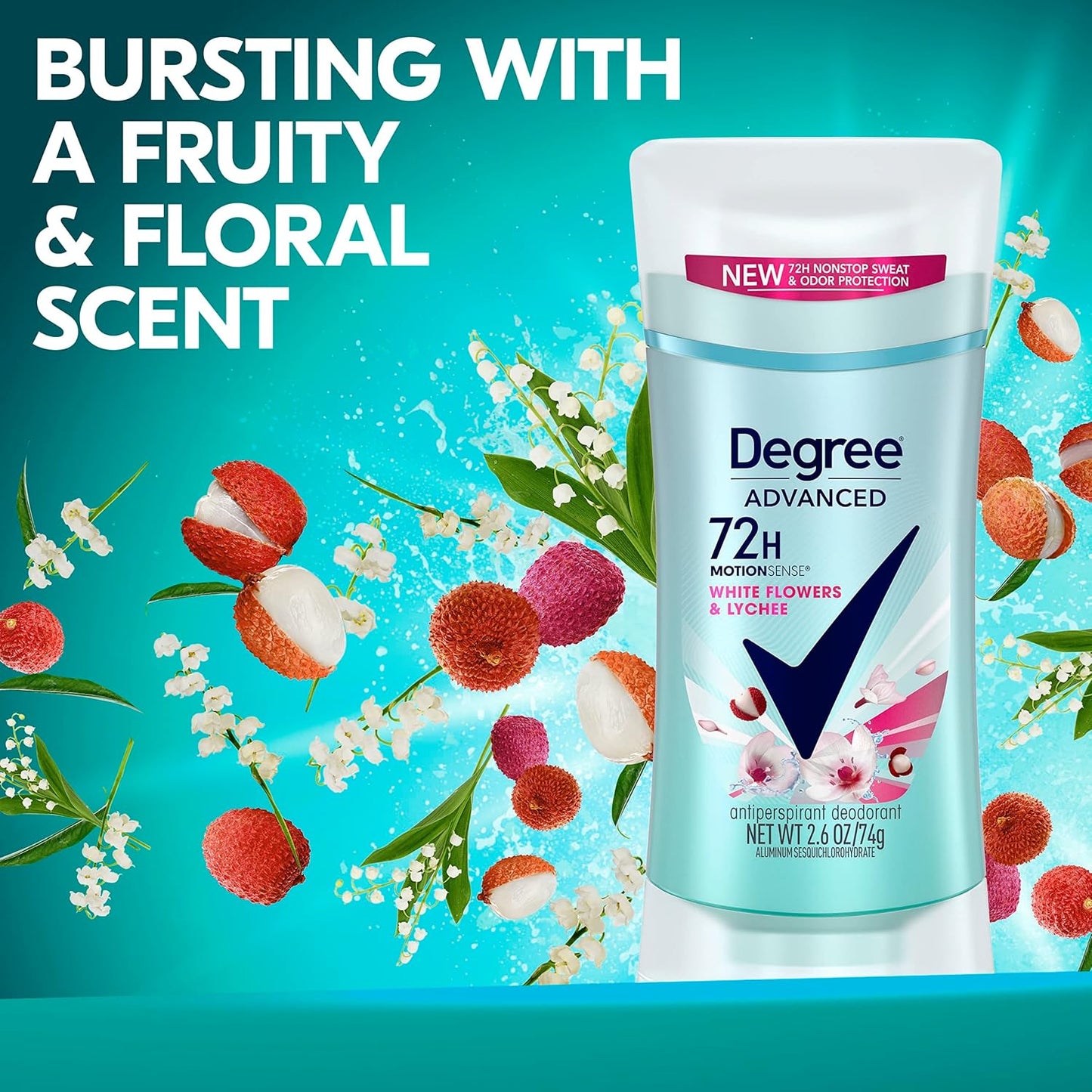 Degree Advanced Protection Antiperspirant Deodorant White Flowers & Lychee for 72-Hour Sweat & Odor Control for