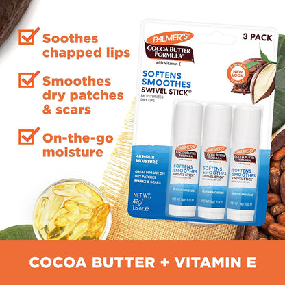 Palmer's Cocoa Butter Formula Moisturizing Swivel Stick with Vitamin E, Lip Balm for Valentine's Day, Face & Body Moisturizer