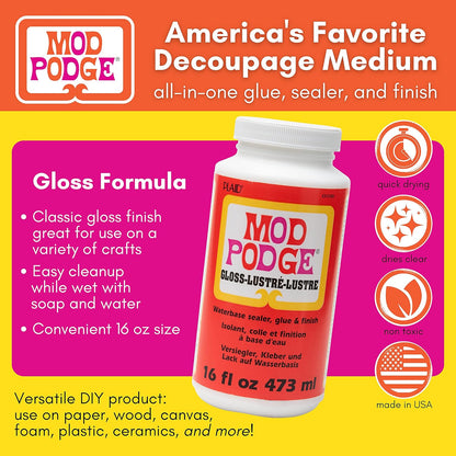 Mod Podge Gloss Sealer, Glue & Finish: All-in-One Craft Solution- Quick Dry, Easy Clean, for Wood