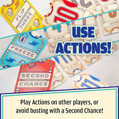 USAOPOLY Flip 7, The Ultimate Blend of Press Your Luck & Strategy, Fast-Paced Addictive Card Game,Quick to Learn & Easy to