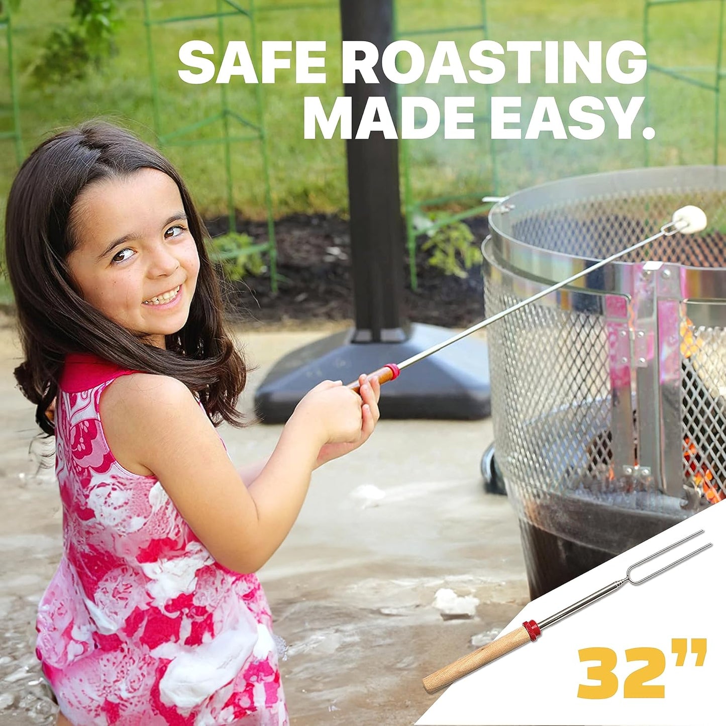 MalloMe Smores Sticks for Fire Pit Long - Marshmallow Roasting Sticks Smores Kit - Smore Skewers Hot Dog Fork Campfire Cooking