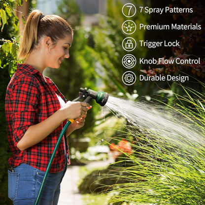 AUTOMAN-Garden-Hose-Nozzle, ABS Water Spray Nozzle with 7 Adjustable Watering Patterns, Slip Resistant for Watering Plants, Lawn&