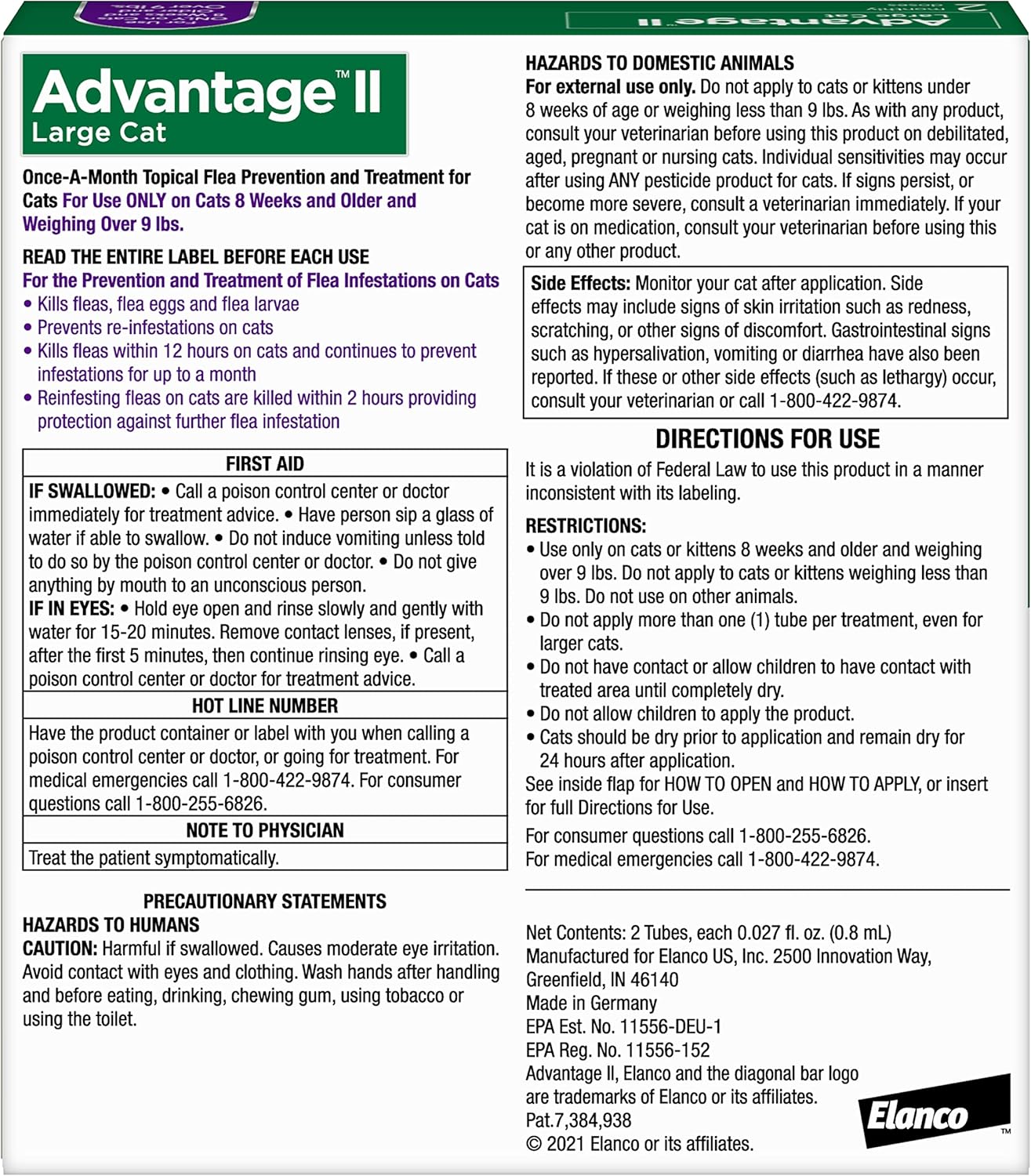 Advantage II Large Cat Vet-Recommended Flea Treatment & Prevention, Cats Over 9 lbs., 2-Month Supply