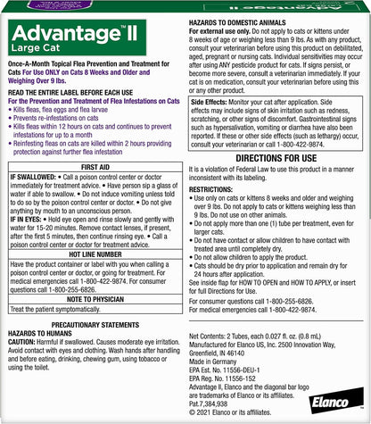 Advantage II Large Cat Vet-Recommended Flea Treatment & Prevention, Cats Over 9 lbs., 2-Month Supply