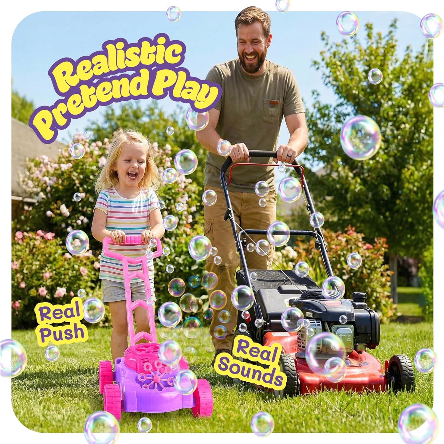 ArtCreativity Bubble Lawn Mower for Toddlers 1-3, Bubble Machine for 1-Year-Old Girl Gifts, Easter Basket Stuffers for