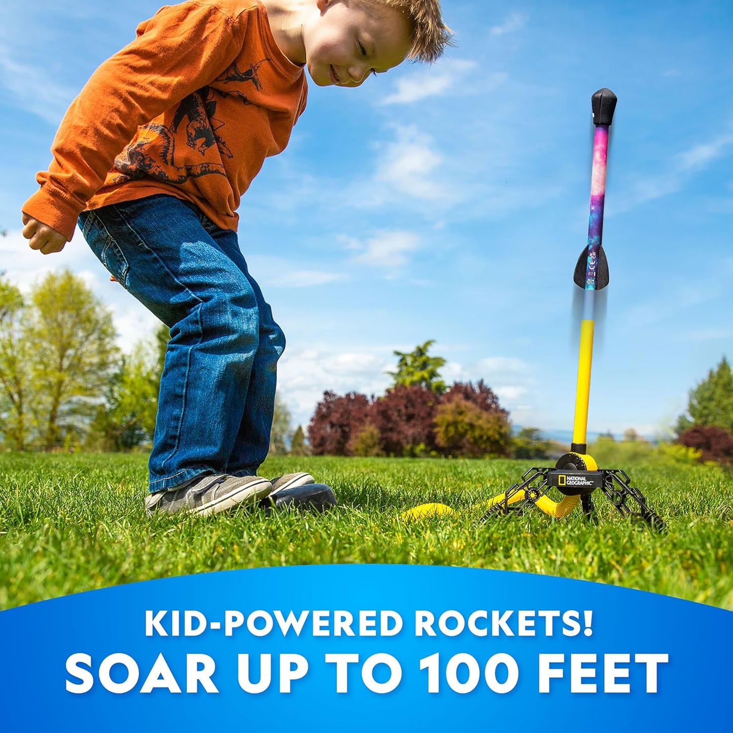 NATIONAL GEOGRAPHIC Air Rocket Toy Ultimate LED Rocket Launcher for Kids, Jump and Launch The Light Up, Air