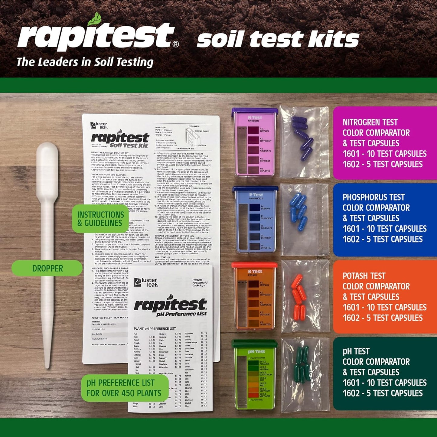 Rapitest Soil Test Kit for Gardens, Vegetables, Flowers and Lawns. USA designed and assembled soil tester