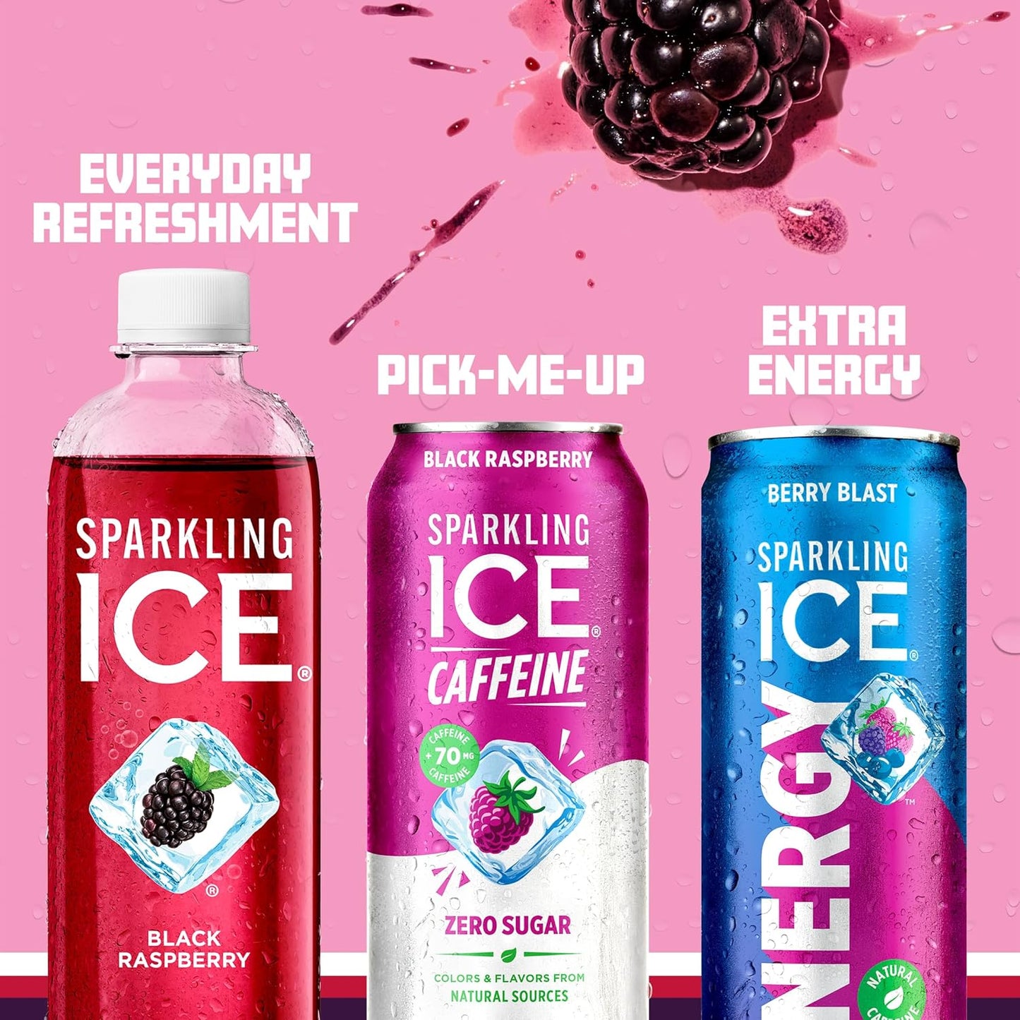 Sparkling Ice Caffeine Black Raspberry Sparkling Water with Caffeine, Zero Sugar, with Antioxidants and Vitamins,16 fl oz Cans (2)