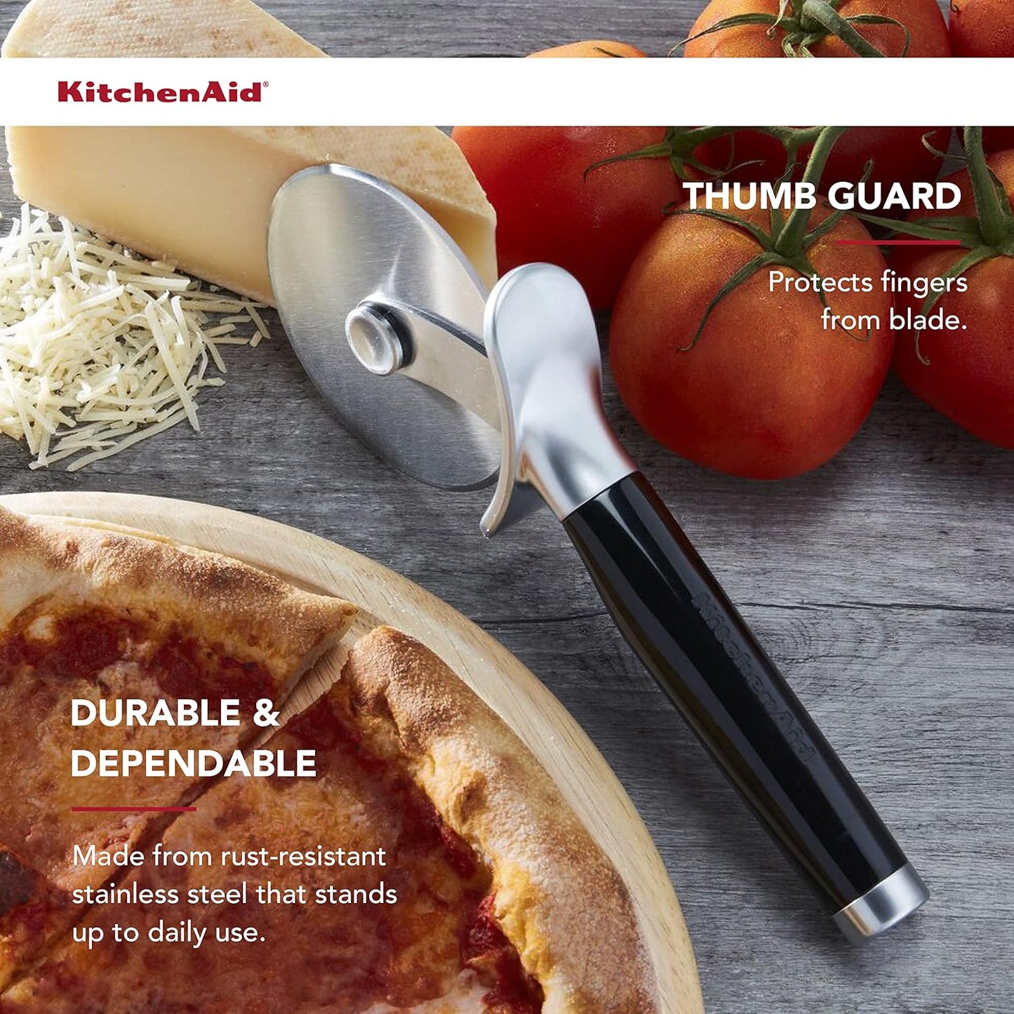 KitchenAid Classic Pizza Wheel with Sharp Blade For Cutting Through Crusts, Pies and