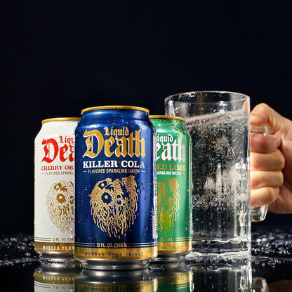 Liquid Death Soda-Flavored Sparkling Water - Cherry Obituary, Less Sugar*, Huge Flavor, No Caffeine, No Artificial Sweeteners, 12 Fl Oz (2)