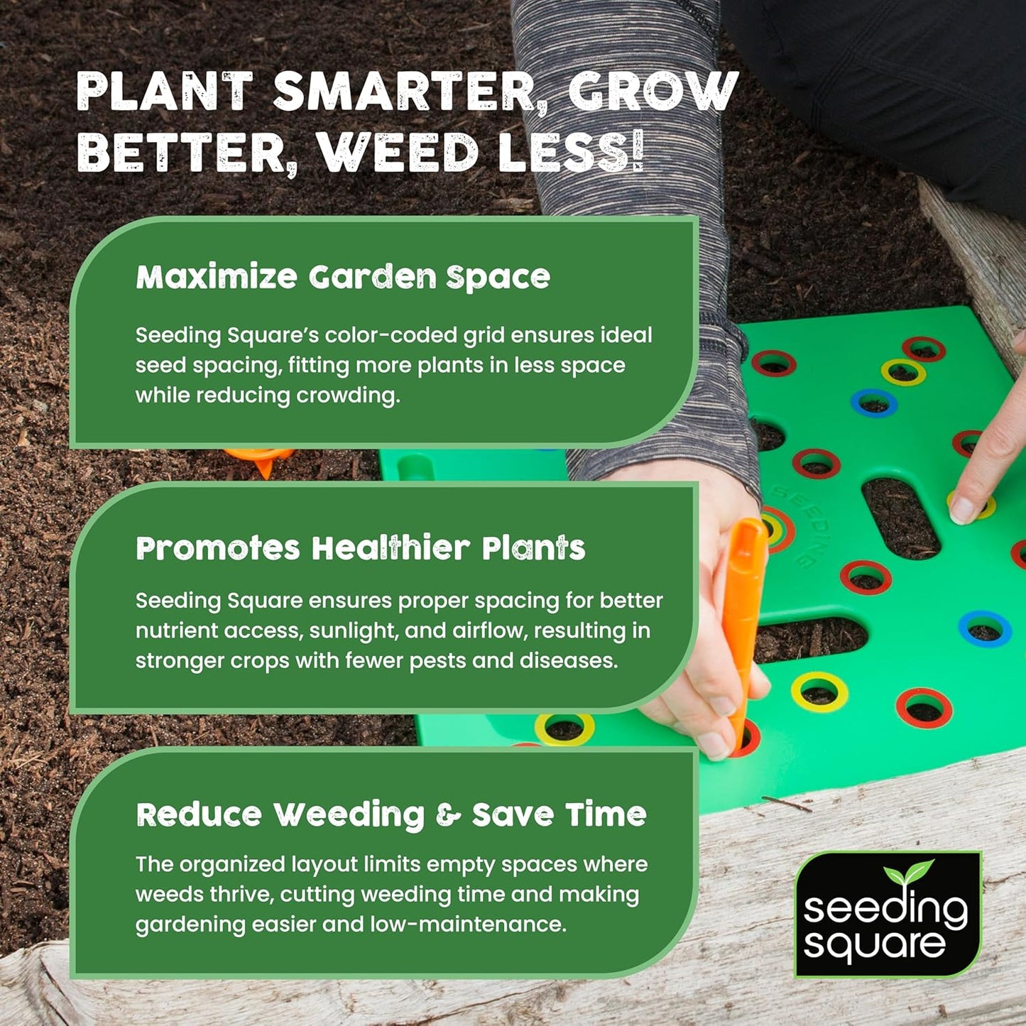 Seeding Square - Patented Seed and Seedling Spacer Tool for Bigger