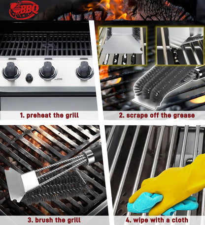 TNTOR Grill Brush with Scraper, 18" Adjustable Handle BBQ Grill Brush for Outdoor