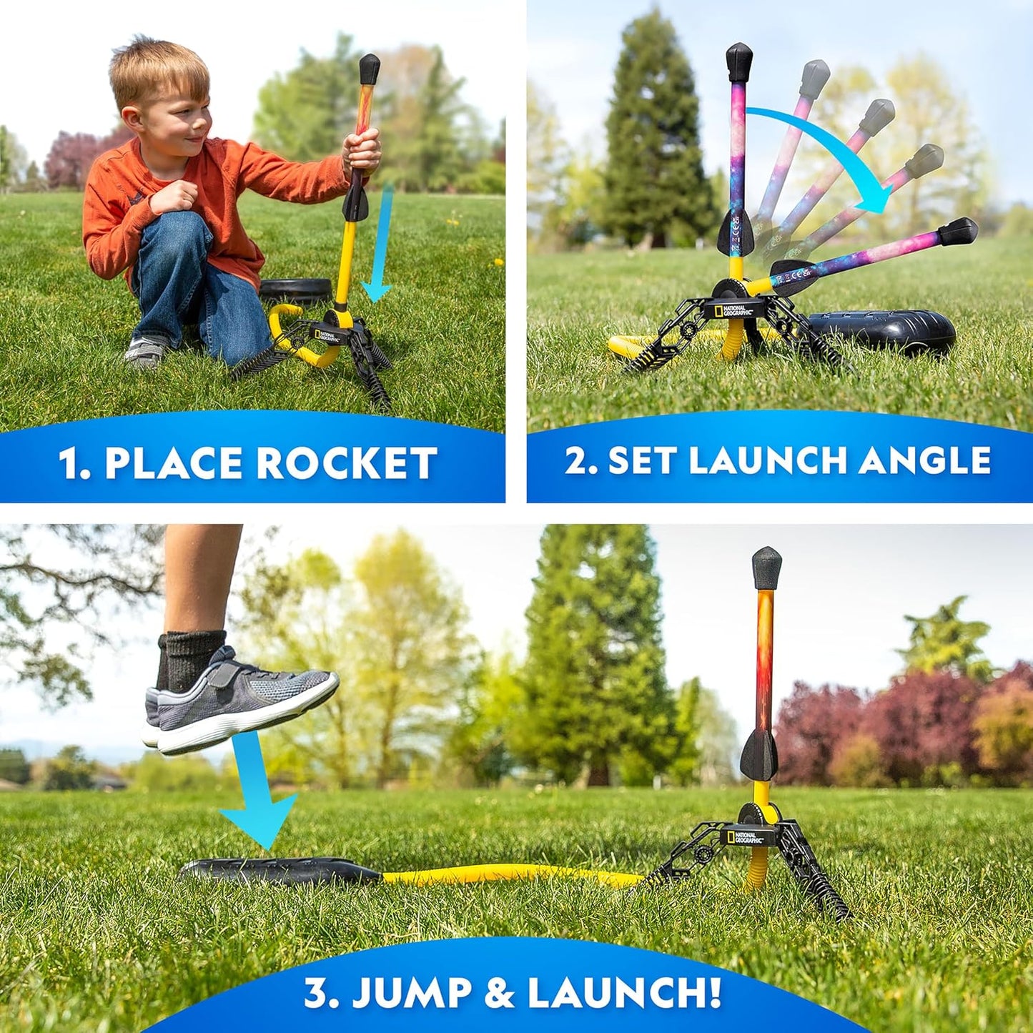 NATIONAL GEOGRAPHIC Air Rocket Toy Ultimate LED Rocket Launcher for Kids, Jump and Launch The Light Up, Air