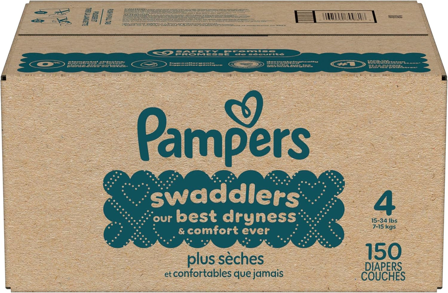 Pampers Swaddlers Diapers, Size 4 (15-34 lbs), 150 Count, Absorbent, Keeps Baby Dry and