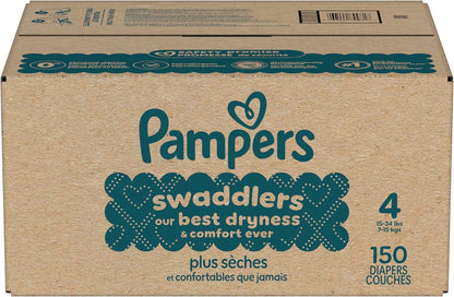 Pampers Swaddlers Diapers, Size 4 (15-34 lbs), 150 Count, Absorbent, Keeps Baby Dry and