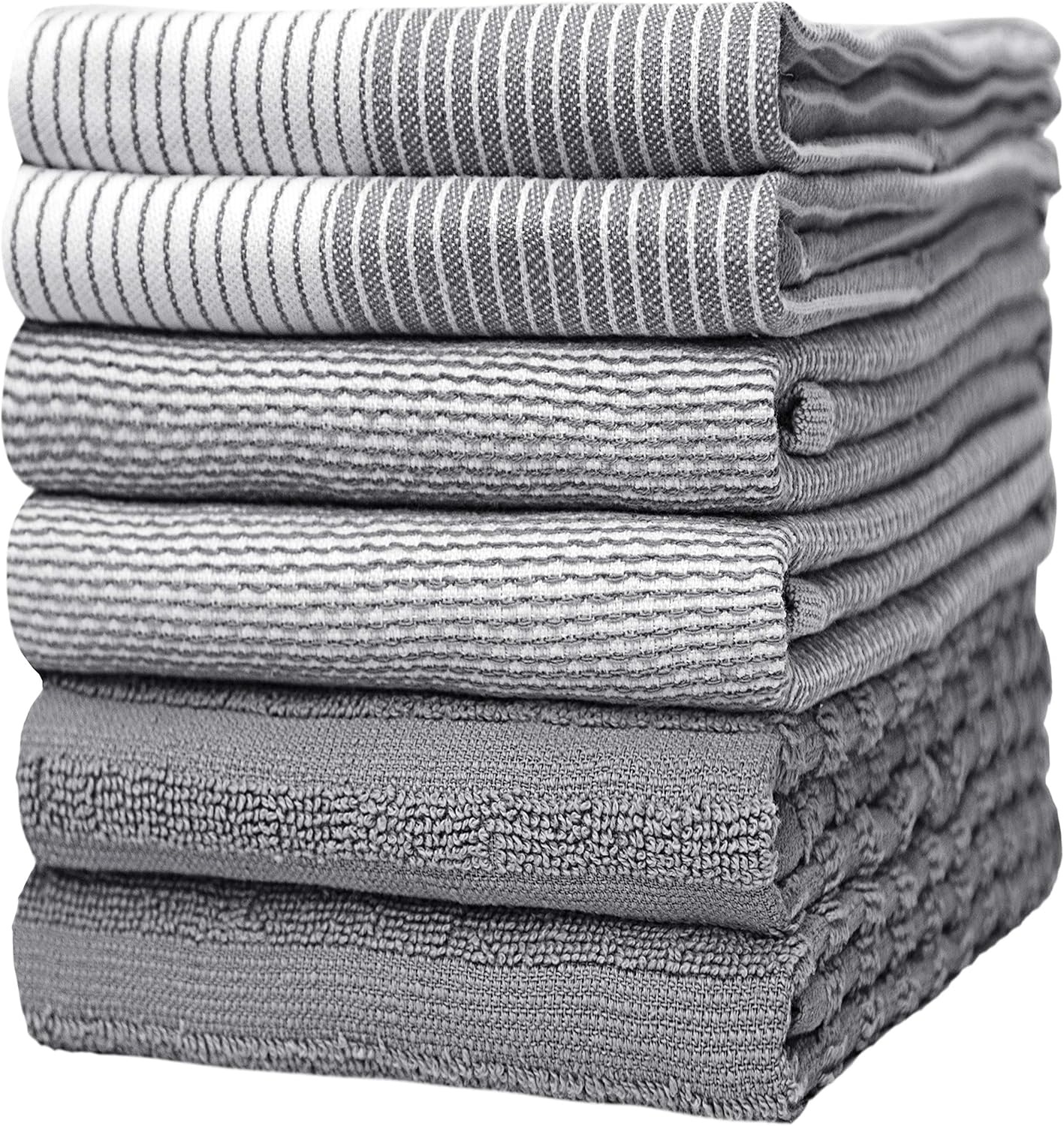 Premium Kitchen Towels (20x 28, 6 Pack), Large Cotton Dish Towels, Flat & Terry Highly Absorbent Kitchen Linen Set with Hanging Loop, Gray