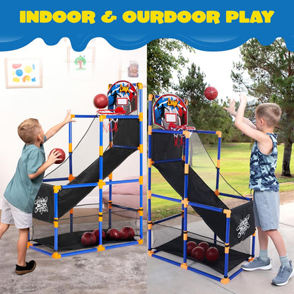 JOYIN Arcade Basketball Game Set with 4 Balls and Hoop for Kids 3 to 12 Years Old Indoor Outdoor Sport Play - Easy Set Up - Air Pump Included - Ideal