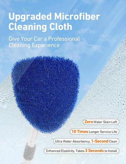 AstroAI Windshield Cleaner Tool, Car Interior Detailing Cleaning Kit with Extendable Handle and 4 Upgraded High-Density Reusable Microfiber