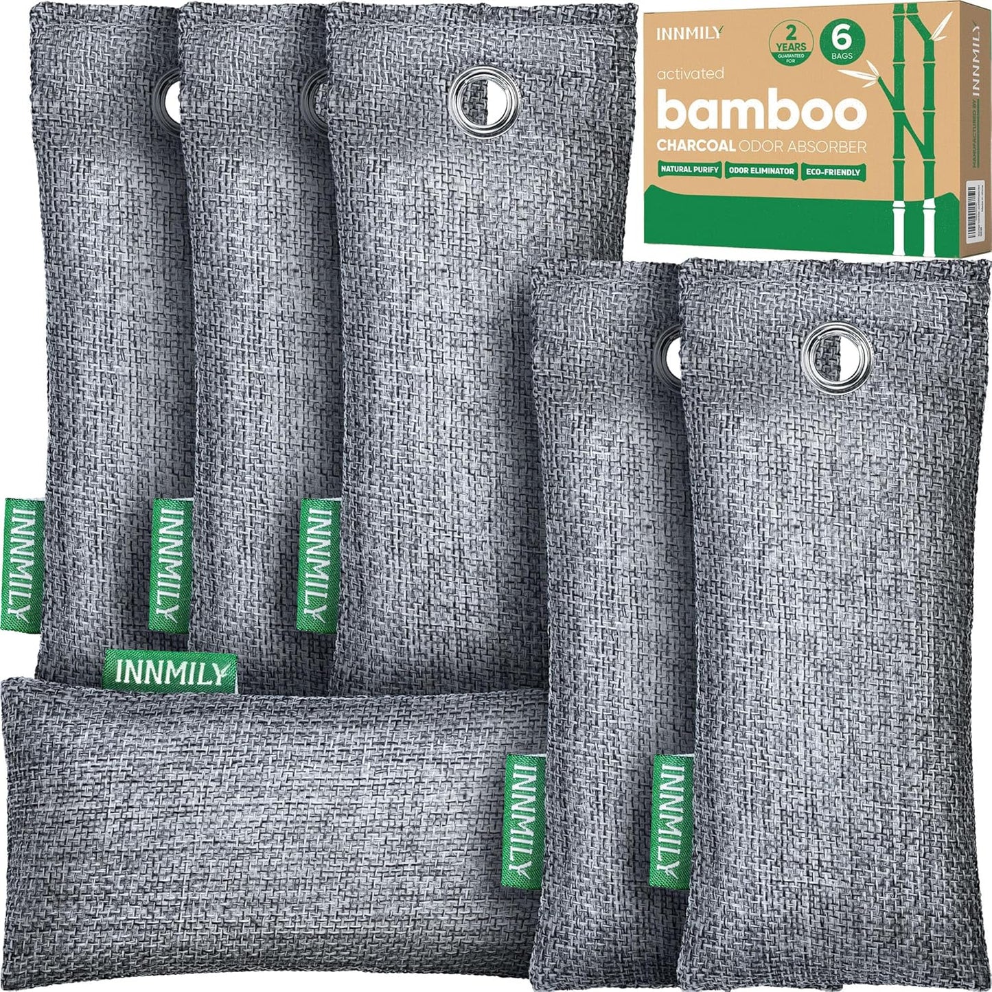 Activated Charcoal Odor Absorber, 6 Pack Natural Shoe Odor Eliminator, Bamboo Charcoal Air Purifying