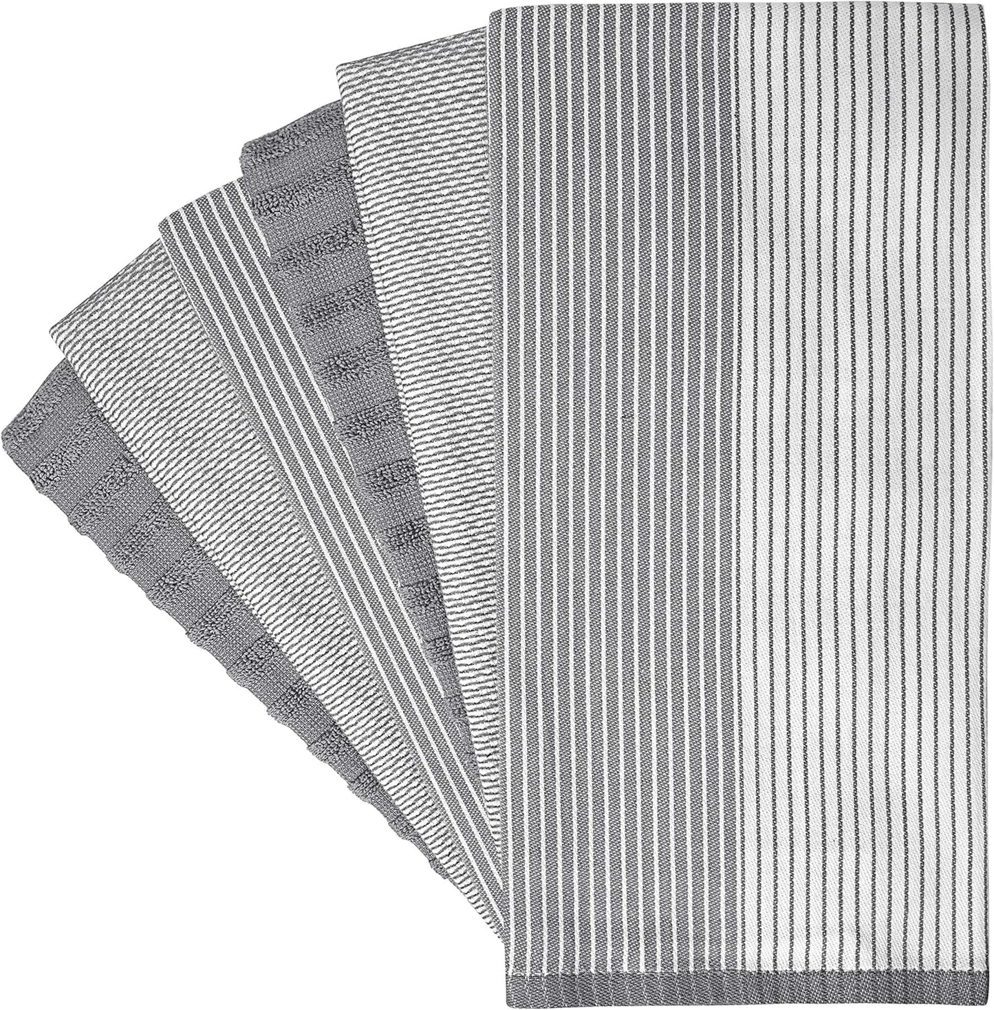 Premium Kitchen Towels (20x 28, 6 Pack), Large Cotton Dish Towels, Flat & Terry Highly Absorbent Kitchen Linen Set with Hanging Loop, Gray