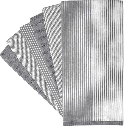 Premium Kitchen Towels (20x 28, 6 Pack), Large Cotton Dish Towels, Flat & Terry Highly Absorbent Kitchen Linen Set with Hanging Loop, Gray